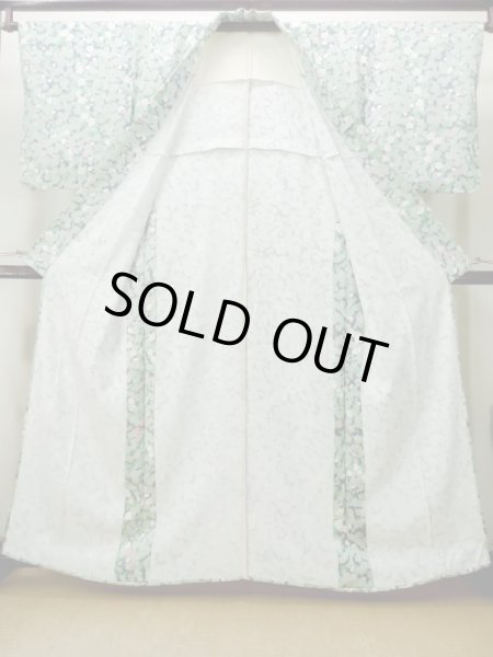 Photo2: M1025M Vintage Japanese women  Light Green HITOE unlined / Silk. UME plum bloom,   (Grade C) (2)