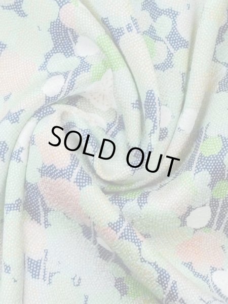 Photo11: M1025M Vintage Japanese women  Light Green HITOE unlined / Silk. UME plum bloom,   (Grade C) (11)