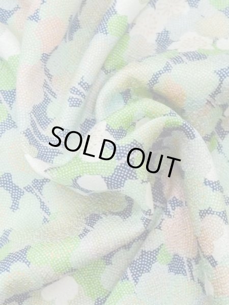 Photo12: M1025M Vintage Japanese women  Light Green HITOE unlined / Silk. UME plum bloom,   (Grade C) (12)