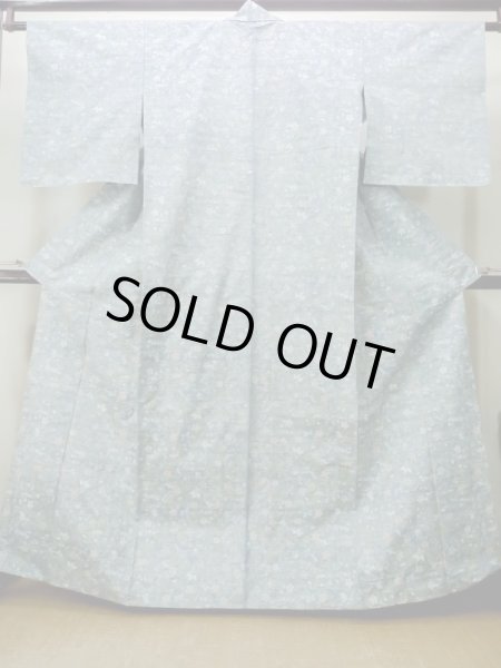 Photo1: M1025N Vintage Japanese women  Light Blue HITOE unlined / Silk. Flower,   (Grade C) (1)