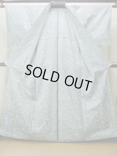 Photo2: M1025N Vintage Japanese women  Light Blue HITOE unlined / Silk. Flower,   (Grade C) (2)