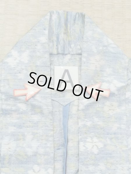 Photo14: M1025N Vintage Japanese women  Light Blue HITOE unlined / Silk. Flower,   (Grade C) (14)