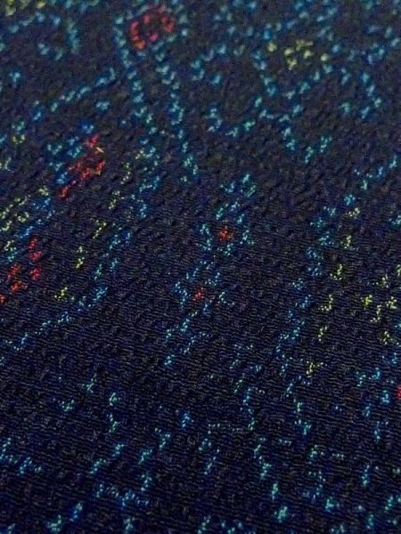 Photo7: M1025O Vintage Japanese women  Dark Navy Blue HITOE unlined / Silk. Geometrical pattern,   (Grade C) (7)