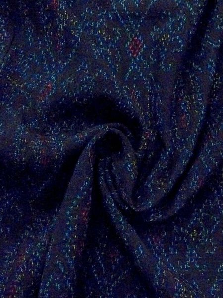 Photo9: M1025O Vintage Japanese women  Dark Navy Blue HITOE unlined / Silk. Geometrical pattern,   (Grade C) (9)