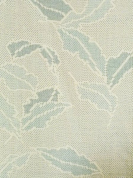 Photo3: M1025P Vintage Japanese women   Ivory SHIOZAWA-TSUMUGI / Silk. Leaf, There is an impression from use.  (Grade C) (3)