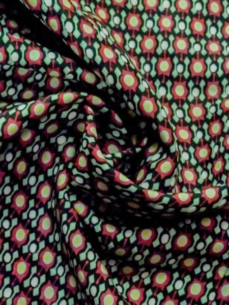 Photo9: M1025S Vintage Japanese women Pale Grayish Green HITOE unlined / Synthetic. Geometrical pattern,   (Grade D) (9)