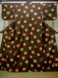 Photo1: M1025T Vintage Japanese women   Brown HITOE unlined / Wool. Flower   (Grade C) (1)