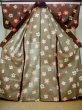 Photo2: M1025T Vintage Japanese women   Brown HITOE unlined / Wool. Flower   (Grade C) (2)
