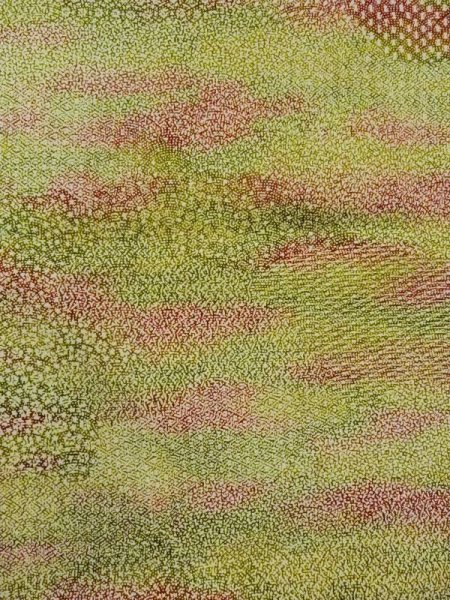 Photo4: M1025U Vintage Japanese women  Dark Yellow HITOE unlined / Synthetic. Dot,   (Grade C) (4)