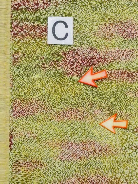 Photo14: M1025U Vintage Japanese women  Dark Yellow HITOE unlined / Synthetic. Dot,   (Grade C) (14)