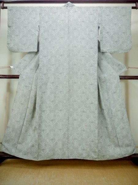 Photo1: M1025W Vintage Japanese women Pale Light Gray HITOE unlined / Silk. Abstract pattern   (Grade C) (1)