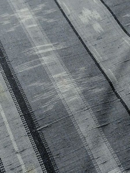 Photo8: M1025Y Vintage Japanese women Pale Grayish Navy Blue HITOE unlined / Silk. Stripes, There is an impression from use.  (Grade C) (8)