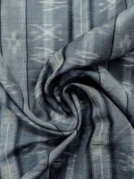 Photo10: M1025Y Vintage Japanese women Pale Grayish Navy Blue HITOE unlined / Silk. Stripes, There is an impression from use.  (Grade C) (10)