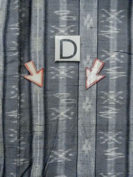 Photo15: M1025Y Vintage Japanese women Pale Grayish Navy Blue HITOE unlined / Silk. Stripes, There is an impression from use.  (Grade C) (15)