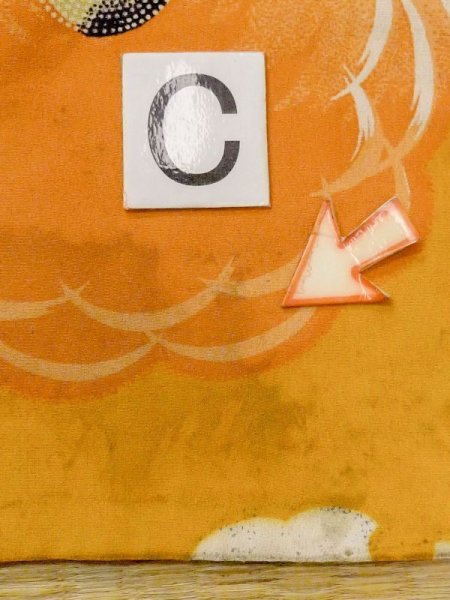 Photo16: M1108C Antique Japanese women   Orange Kids / Silk. Flower, Small holes all over. Aging deterioration. There is an impression from use.  (Grade D) (16)