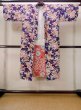 Photo1: M1108F Antique Japanese women  Vivid Purple JUBAN undergarment / Silk. Peony, folding fan pattern  (Grade C) (1)
