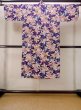 Photo2: M1108F Antique Japanese women  Vivid Purple JUBAN undergarment / Silk. Peony, folding fan pattern  (Grade C) (2)