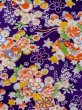 Photo3: M1108F Antique Japanese women  Vivid Purple JUBAN undergarment / Silk. Peony, folding fan pattern  (Grade C) (3)