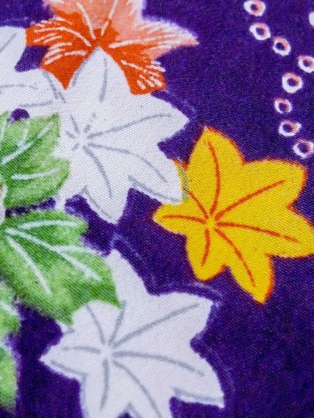 Photo9: M1108F Antique Japanese women  Vivid Purple JUBAN undergarment / Silk. Peony, folding fan pattern  (Grade C) (9)