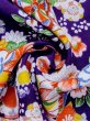 Photo13: M1108F Antique Japanese women  Vivid Purple JUBAN undergarment / Silk. Peony, folding fan pattern  (Grade C) (13)