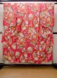 Photo1: M1108H Antique Japanese women  Vivid Pink JUBAN undergarment / Silk. Peony,   (Grade C) (1)