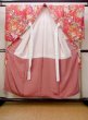 Photo2: M1108H Antique Japanese women  Vivid Pink JUBAN undergarment / Silk. Peony,   (Grade C) (2)