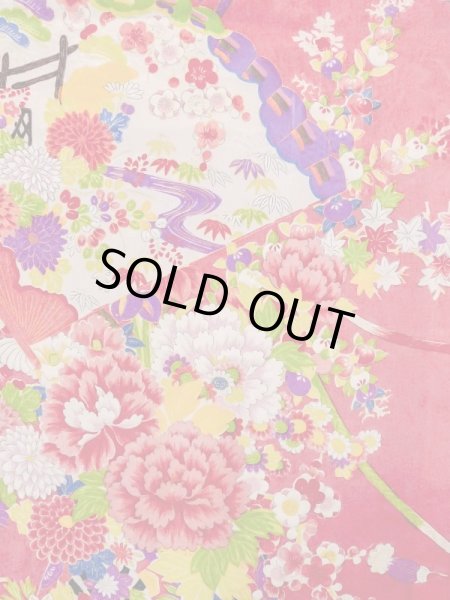 Photo3: M1108H Antique Japanese women  Vivid Pink JUBAN undergarment / Silk. Peony,   (Grade C) (3)