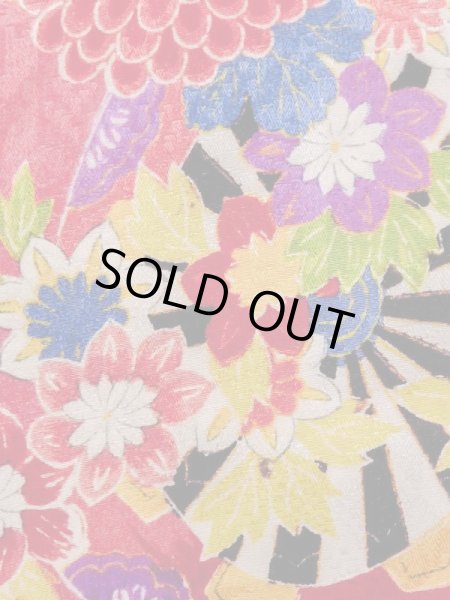 Photo5: M1108H Antique Japanese women  Vivid Pink JUBAN undergarment / Silk. Peony,   (Grade C) (5)