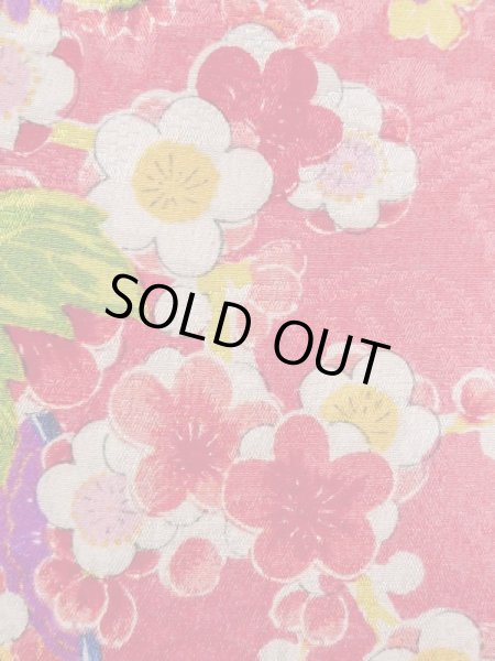 Photo7: M1108H Antique Japanese women  Vivid Pink JUBAN undergarment / Silk. Peony,   (Grade C) (7)