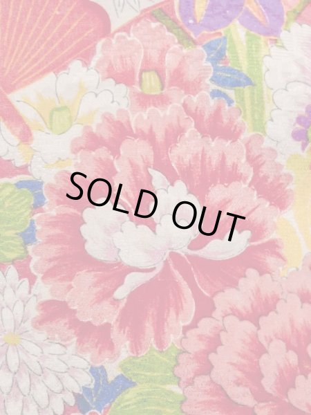 Photo8: M1108H Antique Japanese women  Vivid Pink JUBAN undergarment / Silk. Peony,   (Grade C) (8)