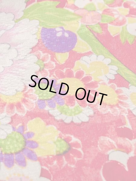 Photo11: M1108H Antique Japanese women  Vivid Pink JUBAN undergarment / Silk. Peony,   (Grade C) (11)