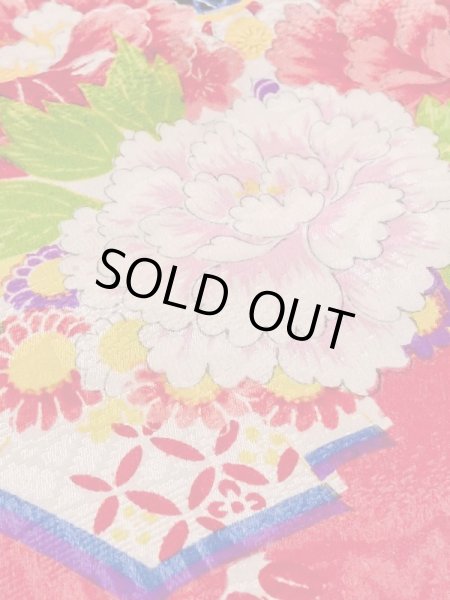 Photo12: M1108H Antique Japanese women  Vivid Pink JUBAN undergarment / Silk. Peony,   (Grade C) (12)