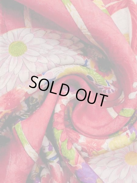 Photo13: M1108H Antique Japanese women  Vivid Pink JUBAN undergarment / Silk. Peony,   (Grade C) (13)