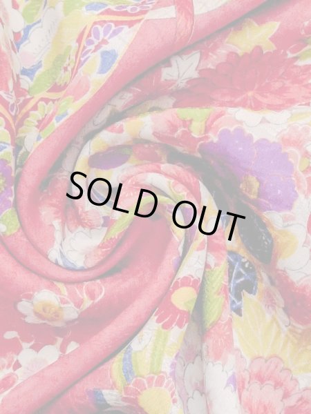 Photo14: M1108H Antique Japanese women  Vivid Pink JUBAN undergarment / Silk. Peony,   (Grade C) (14)