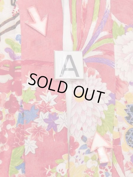 Photo16: M1108H Antique Japanese women  Vivid Pink JUBAN undergarment / Silk. Peony,   (Grade C) (16)