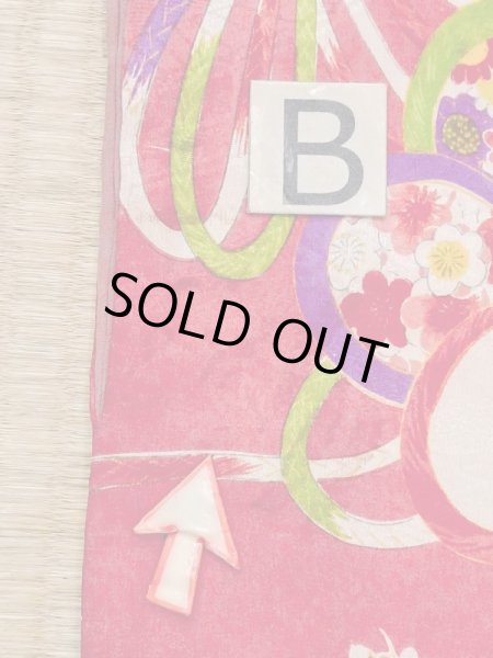 Photo17: M1108H Antique Japanese women  Vivid Pink JUBAN undergarment / Silk. Peony,   (Grade C) (17)