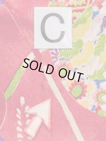 Photo18: M1108H Antique Japanese women  Vivid Pink JUBAN undergarment / Silk. Peony,   (Grade C) (18)