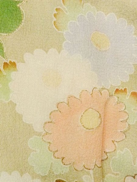 Photo6: M1108I Antique Japanese women Pale Light Teal Homongi / Silk. Peony,   (Grade C) (6)