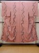 Photo1: M1108J Vintage Japanese women  Grayish Coral KOMON dyed / Silk. Zig Zag,   (Grade C) (1)
