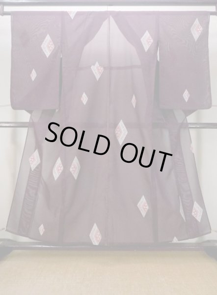 Photo1: M1108L Antique Japanese women   Dark Red HITOE unlined /  SAKURA cherry blossom,   (Grade B) (1)