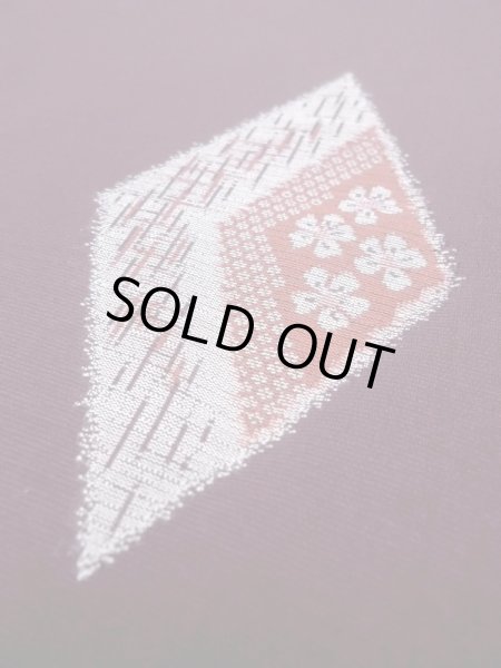 Photo9: M1108L Antique Japanese women   Dark Red HITOE unlined /  SAKURA cherry blossom,   (Grade B) (9)