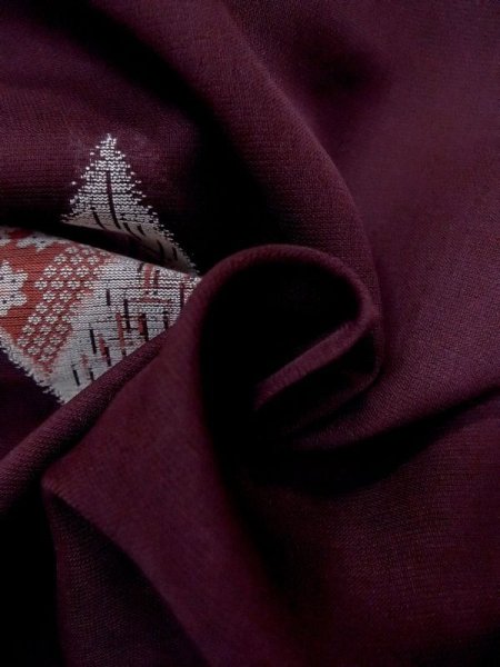 Photo12: M1108L Antique Japanese women   Dark Red HITOE unlined /  SAKURA cherry blossom,   (Grade B) (12)