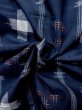 Photo11: M1108M Vintage Japanese women   Indigo Blue TSUMUGI pongee / Silk. Stripes,   (Grade B) (11)