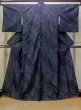 Photo1: Mint M1108O Vintage Japanese women   Indigo Blue TSUMUGI pongee / Silk. Flower,   (Grade A) (1)