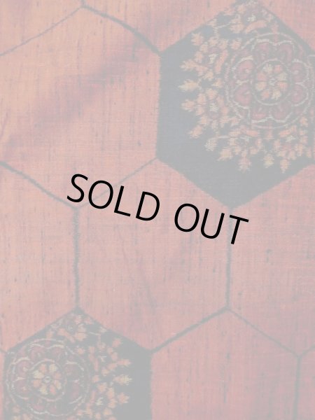 Photo3: Mint M1108P Vintage Japanese women  Dark Vermilion TSUMUGI pongee / Silk. Flower,   (Grade A) (3)