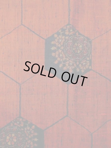 Photo4: Mint M1108P Vintage Japanese women  Dark Vermilion TSUMUGI pongee / Silk. Flower,   (Grade A) (4)