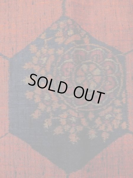 Photo5: Mint M1108P Vintage Japanese women  Dark Vermilion TSUMUGI pongee / Silk. Flower,   (Grade A) (5)