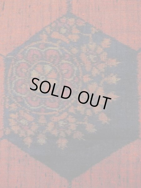 Photo6: Mint M1108P Vintage Japanese women  Dark Vermilion TSUMUGI pongee / Silk. Flower,   (Grade A) (6)