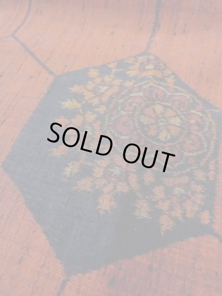 Photo8: Mint M1108P Vintage Japanese women  Dark Vermilion TSUMUGI pongee / Silk. Flower,   (Grade A) (8)