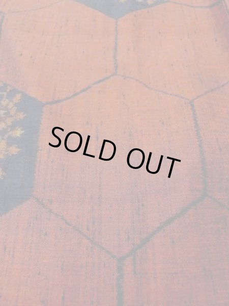 Photo10: Mint M1108P Vintage Japanese women  Dark Vermilion TSUMUGI pongee / Silk. Flower,   (Grade A) (10)